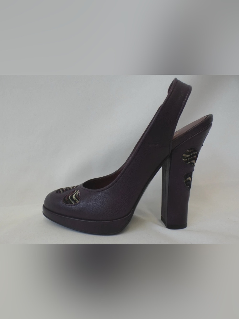 Missoni Purple Leather Block Heel Slingback Zigzag Chevron Knit - Picture 12 of 15